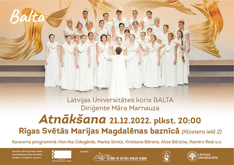 Latvijas Universitātes koris “Balta” aicina uz koncertu “Atnākšana”